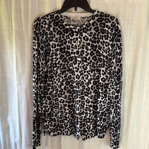 LOFT Black and White Long Sleeve Cardigan